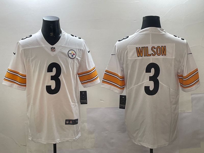 Men Pittsburgh Steelers #3 Wilson White Second generation 2024 Nike Limited NFL Jersey style 0104